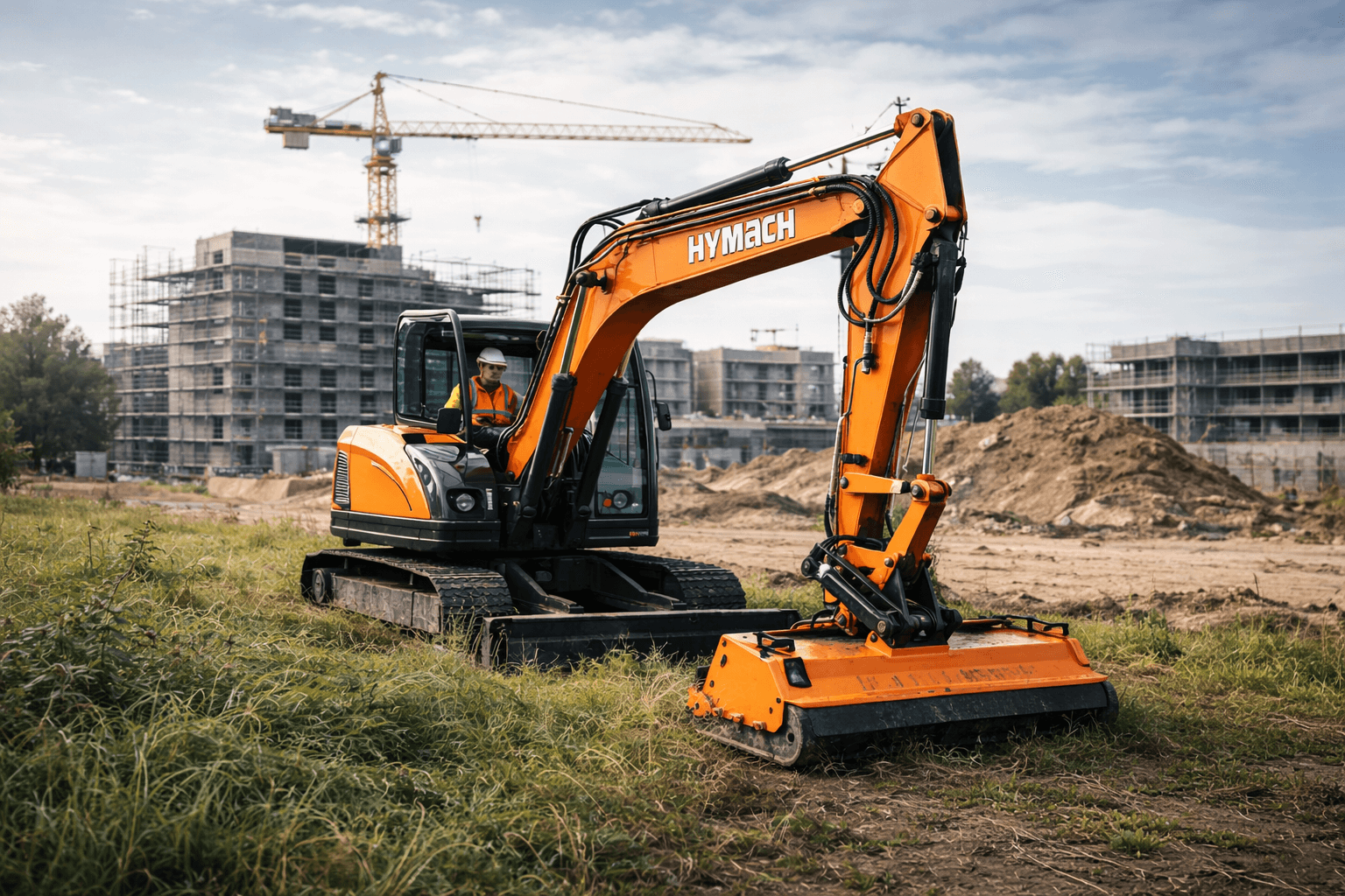 Orange Hymach excavator at construction